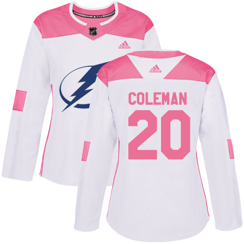 Adidas Tampa Bay Lightning #20 Blake Coleman White Pink Authentic Fashion Women Stitched NHL Jersey